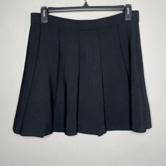 PARKER Pleated Skirt Womens XL A-Line Solid Black Rear Zip Mini 34" Waist - Picture 1 of 10